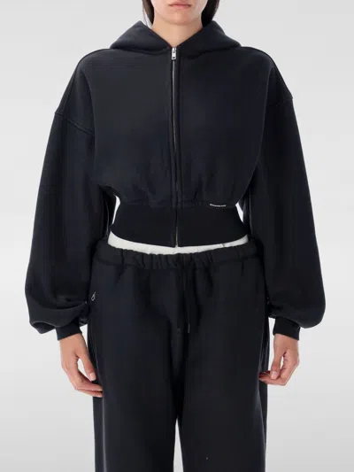 Alexander Wang T T By Alexander Wang Cropped Zip-up Hoodie In Black