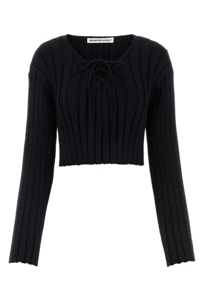 ALEXANDER WANG T T BY ALEXANDER WANG BLACK STRETCH NYLON SWEATER
