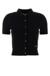 Alexander Wang T Alexanderwang. T Short Sleeve Polo Cardigan With Knit Logo Patch In Black