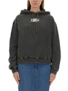 Alexander Wang T T By Alexander Wang Boxy Grey Sweatshirt With Logo Print And Drawstring Hood In Grey