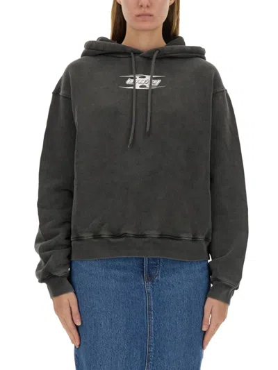Alexander Wang T T By Alexander Wang Boxy Grey Sweatshirt With Logo Print And Drawstring Hood