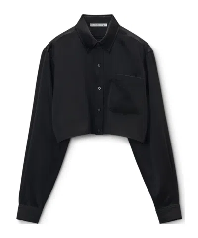 Alexander Wang T T By Alexander Wang Button-up Cropped Shirt In Black