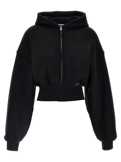 Alexander Wang T T By Alexander Wang Cropped Black Hoodie With Zip Closure