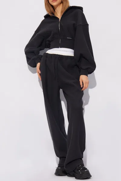 Alexander Wang T T By Alexander Wang Cropped Hoodie With Logo In Black