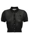 Alexander Wang T T By Alexander Wang Ss Polo Cardigan With Embroidered Logo In Black