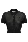 Alexander Wang T T By Alexander Wang Ss Polo Cardigan With Embroidered Logo In Black