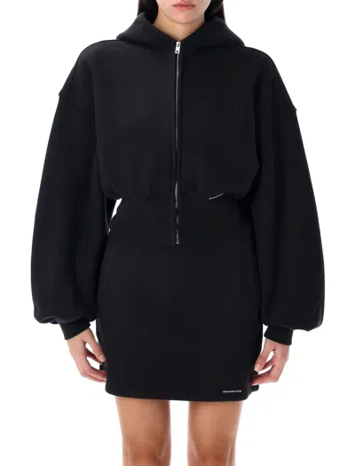 Alexander Wang T Black Cropped Zip Hoodie In Faded Black