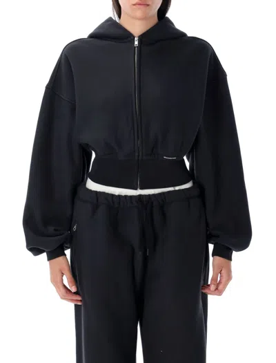 Alexander Wang T T By Alexander Wang Cropped Zip-up Hoodie In Black