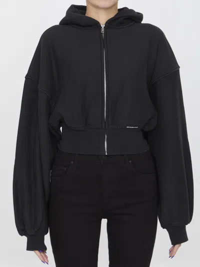 Alexander Wang T T By Alexander Wang Cropped Zip-up Hoodie In Black