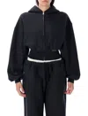 Alexander Wang T T By Alexander Wang Cropped Black Hoodie With Oversized Sleeves In Black