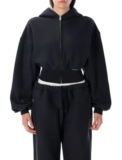 Alexander Wang T T By Alexander Wang Cropped Zip Up Hoodie With Branded Seam