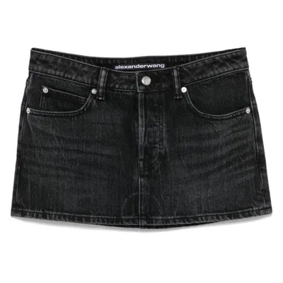 Alexander Wang T T By Alexander Wang Crystal Hotfix Mini Denim Skirt In Grey