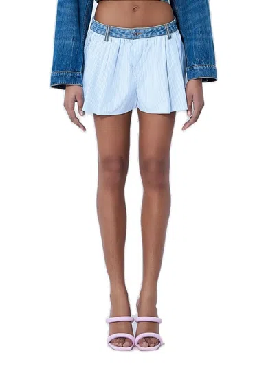 Alexander Wang T T By Alexander Wang Denim Elastic Waist Boxer Shorts In Blue