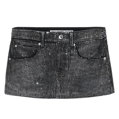 Alexander Wang T T By Alexander Wang Distressed Crystal Mini Skirt In Black