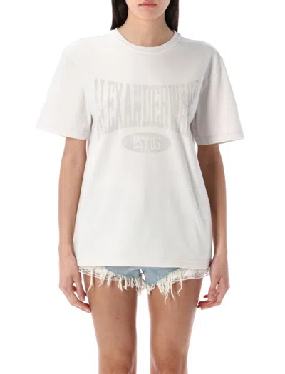 Alexander Wang T T By Alexander Wang Distressed Logo Cotton Tee With Ribbed Neckline In Dirty White