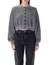 Alexander Wang T T By Alexander Wang Logo Debossed Cropped Cardigan In Grey