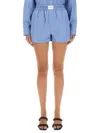 Alexander Wang T T By Alexander Wang Embroidered Logo Shorts With Elastic Waistband In Blue
