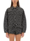 Alexander Wang T Alexander Wang Falling Back Logo-print Denim Jacket In Black