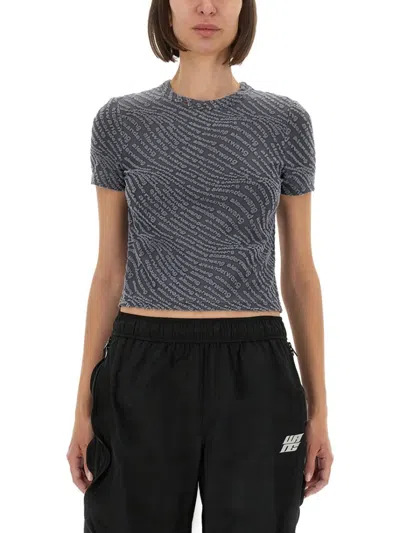 ALEXANDER WANG T T BY ALEXANDER WANG FITTED T-SHIRT WITH ALL-OVER LOGO PRINT