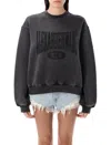 Alexander Wang T T By Alexander Wang Graphic Crew Neck Fleece In Faded Black