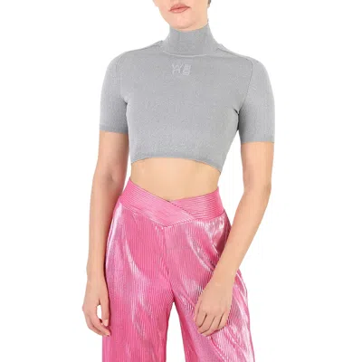 Alexander Wang T T By Alexander Wang Ladies Alloy Cropped Turtleneck Pullover In Gray