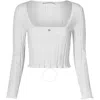 Alexander Wang T T By Alexander Wang Ladies Soft White Logo Pointelle Pullover In White