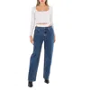 Alexander Wang T T By Alexander Wang Ladies Soft White Logo Pointelle Pullover In Blue