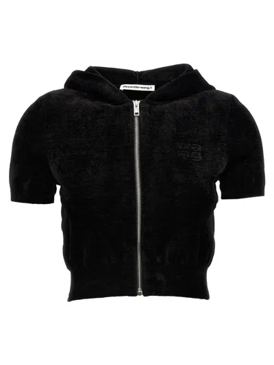 ALEXANDER WANG T T BY ALEXANDER WANG LOGO CHENILLE CROPPED HOODIE