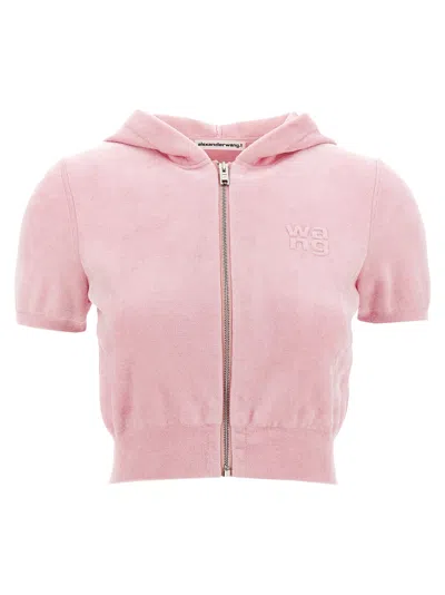 Alexander Wang T T By Alexander Wang Logo Chenille Cropped Hoodie In Pink