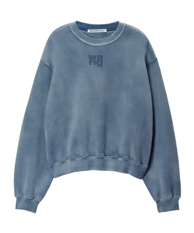 Alexander Wang T T By Alexander Wang Logo Embossed Crewneck Sweatshirt In Blue