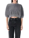 Alexander Wang T T By Alexander Wang Logo-embossed High-frequency Cropped Sweater In Grey