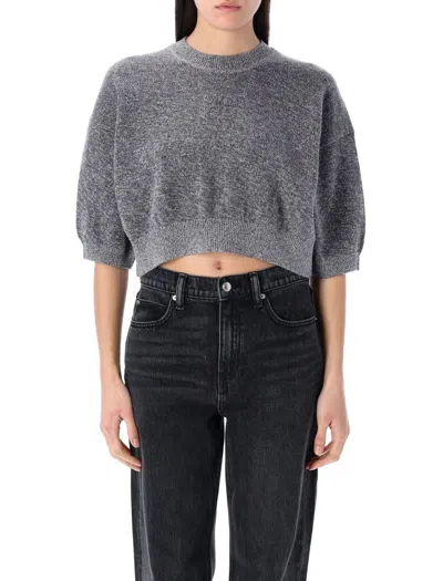 Alexander Wang T T By Alexander Wang Logo-embossed High-frequency Cropped Sweater In Grey