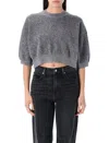 Alexander Wang T T By Alexander Wang Logo-embossed High-frequency Cropped Sweater In Grey