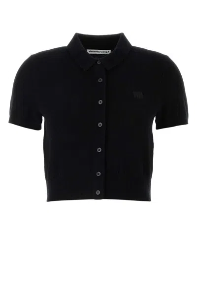 Alexander Wang T T By Alexander Wang Cropped Polo Shirt In Black
