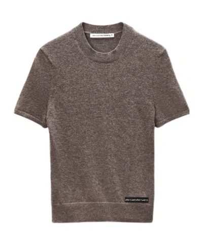 Alexander Wang T T By Alexander Wang Logo Patch Crewneck Knitted T-shirt In Brown