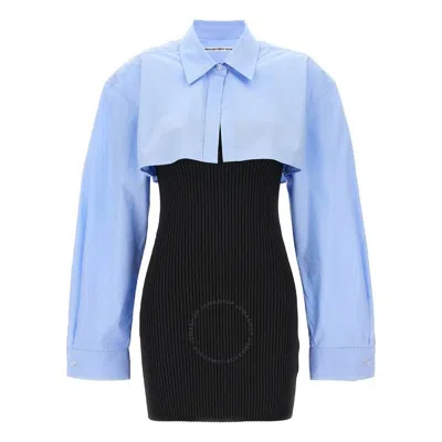 Alexander Wang T T By Alexander Wang Long Sleeve Ribbed Shirt Dress In Blue/black