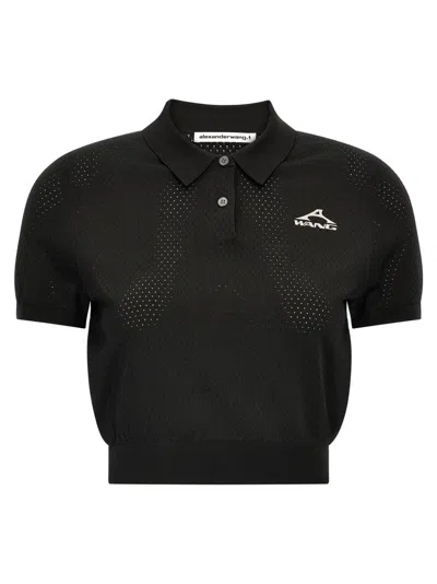 Alexander Wang T T By Alexander Wang Openwork Mesh Polo Shirt With 3d Logo