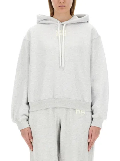 Alexander Wang T T By Alexander Wang Oversized Grey Hoodie With Subtle Logo