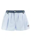 Alexander Wang T T By Alexander Wang Oxford Striped Cotton Boxer Shorts With Pleats In Blue
