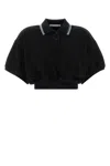 Alexander Wang T T By Alexander Wang Intarsia Collar Polo Shirt In Black