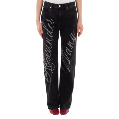 Alexander Wang T T By Alexander Wang Relaxed Hotfix Cursive Logo Jeans In Black