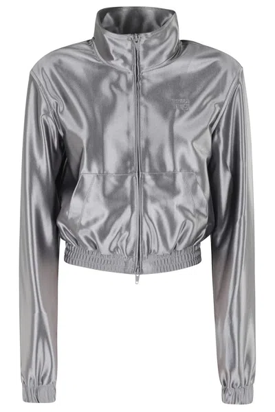 Alexander Wang T T By Alexander Wang Shrunken Zip Up Sweatshirts In Gray