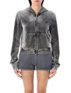 Alexander Wang T T By Alexander Wang Velour Zip-up Hoodie In Washed Feather