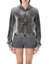 Alexander Wang T T By Alexander Wang Velour Zip-up Hoodie In Washed Feather