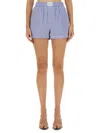 Alexander Wang T T By Alexander Wang Silk Shorts With Embroidered Logo In Blue