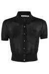 Alexander Wang T T By Alexander Wang Ss Polo Cardigan With Embroidered Logo In Black