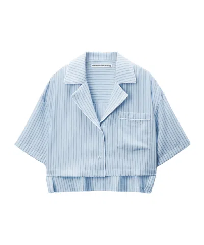 Alexander Wang T T By Alexander Wang Striped Cropped Shirt In Blue