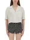 Alexander Wang T T By Alexander Wang Cropped Striped Shirt With Embroidered Logo In White