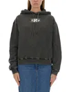 Alexander Wang T T By Alexander Wang Boxy Grey Sweatshirt With Logo Print And Drawstring Hood