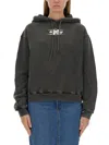 Alexander Wang T T By Alexander Wang Boxy Grey Sweatshirt With Logo Print And Drawstring Hood In Grey